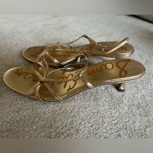 Sam Edelman Gold Strappy Sandals with Kitten Heel